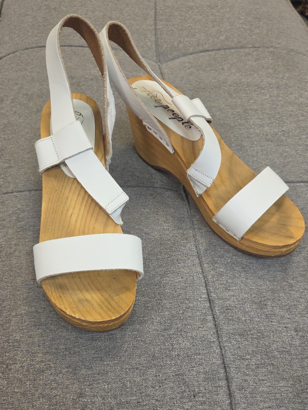 Free People White Leather Wedge Slingback Sandals